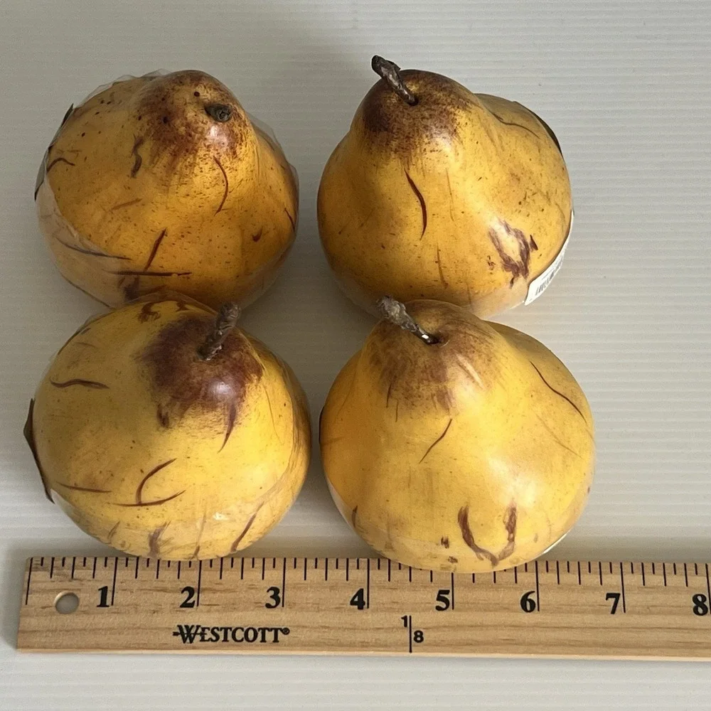 Set of 4 Silk Yellow Pears Weight Realistic Supersilk Home Decor Farmhouse